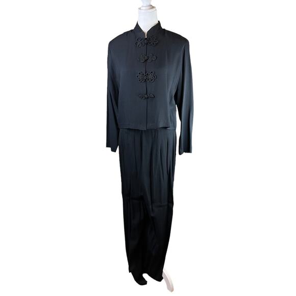 Vintage Pantsuit 2 Piece Mandarin Collar Black Size 12 Made in USA - Picture 1 of 11